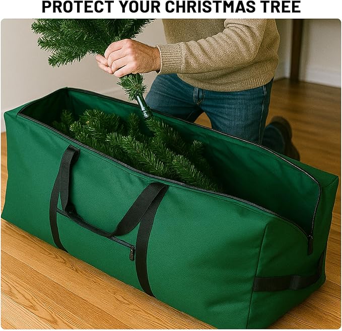 7.5 ft Christmas Tree Storage Bag, Heavy Duty Rolling Xmas Tree Bag with Reinforced Handles and Wheels, Large Storage Container for Trees and Decorations, Green