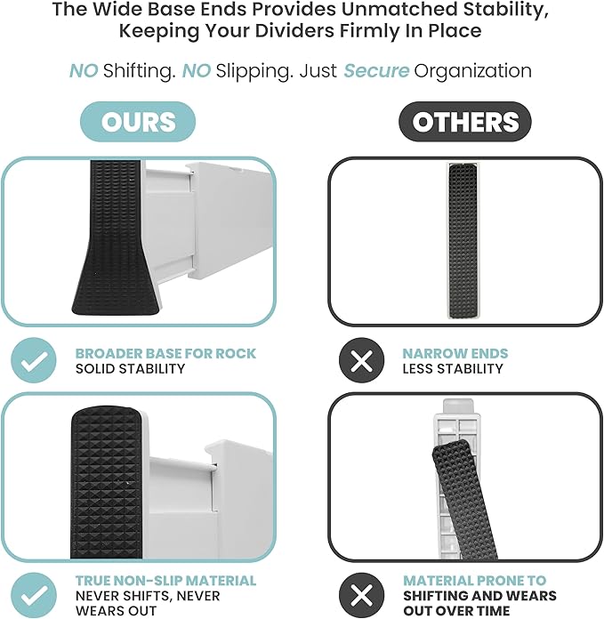 RAPTUROUS Adjustable Drawer Dividers, 8" Tall, Expandable 13.35-22", 4-Pack, Non-Slip for Deep Drawers in Kitchen, Bedroom, and Closet (White)