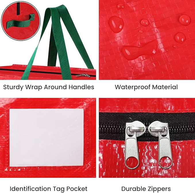 Christmas Tree Storage Bag 9 Ft, Durable & Waterproof Xmas Holiday Tree Bag with Handles, Tag Pocket, Artificial Christmas Trees Storage Box, Garland Storage Container Tote, Red