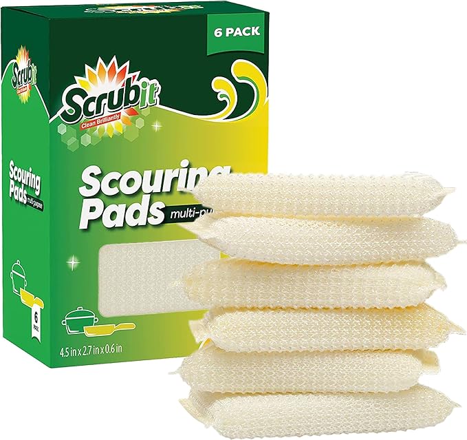 Multi-Purpose Scouring Pad by Scrub-It - Non-Scratch Cleaning Dobie Pads for Pots, Pans, Dishes, Utensils & Non-Stick Cookware - Sponge Scrubbers Use for Kitchen, Bathroom & More (6 Pack)