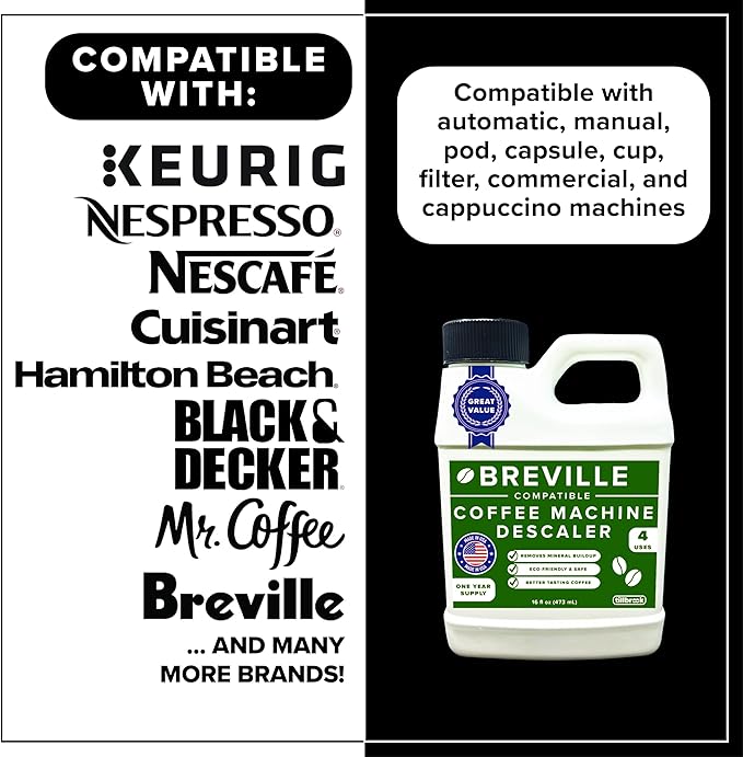 Tillbrook Breville Espresso Machine Compatible Descaler - 1 YEAR SUPPLY - Concentrated Descaler for Breville - 16 oz Coffee Maker Cleaner for Breville, Nespresso, Delonghi, Espresso Machine - 4 Uses