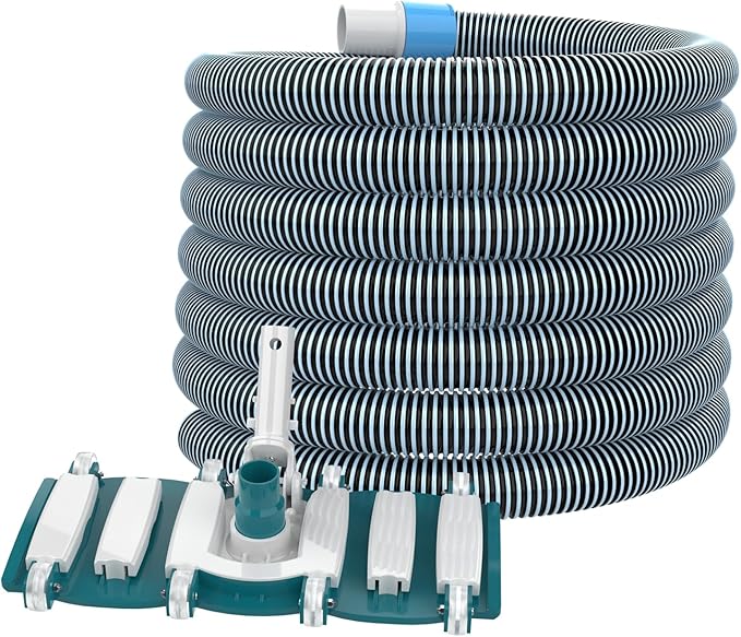 POOLWHALE Professional 1-1/2-Inch x 30-Feet Swimming Pool Vacuum Hoses and Weighted Rotatable Handle Vacuum Head with Wheels, Perfect for Above Ground and Inground Pools
