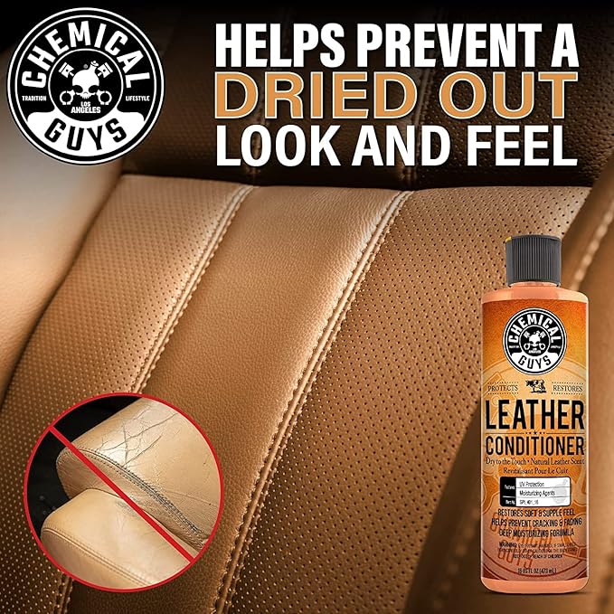 Chemical Guys SPI410 Leather Cleaner and Conditioner Bundle with ACC_S95 Long Bristle Horse Hair Leather Cleaning Brush, Safe for Car, Home, Office, & More (3 Item Bundle with 2-16 fl oz Bottles)