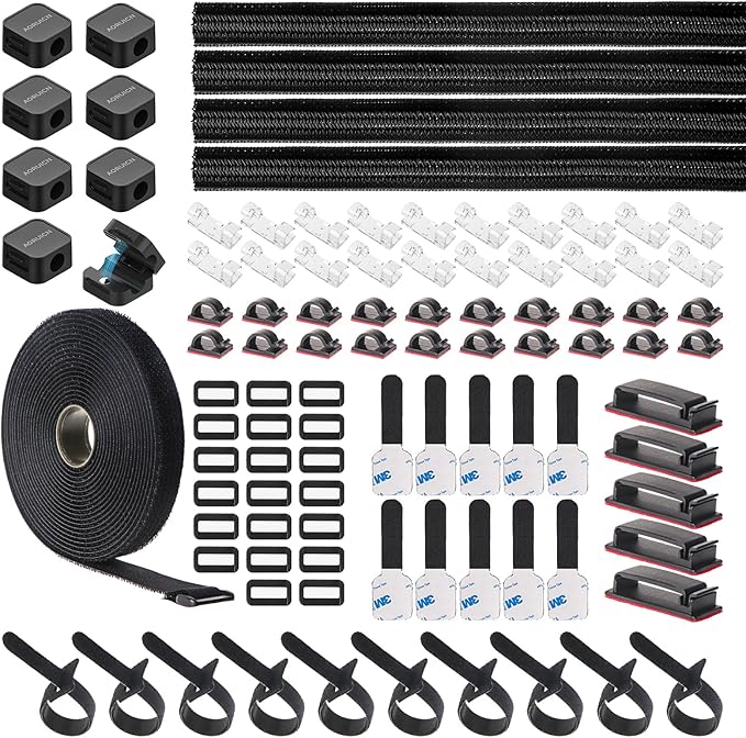 AORUICN 98 Pcs Cable Management Kit, Prevents Cables from Tangling Cable Straps, Cord Management, Wire Organizer for Computer/PC/Desk/Under Desk/Home/Office/Gaming Room