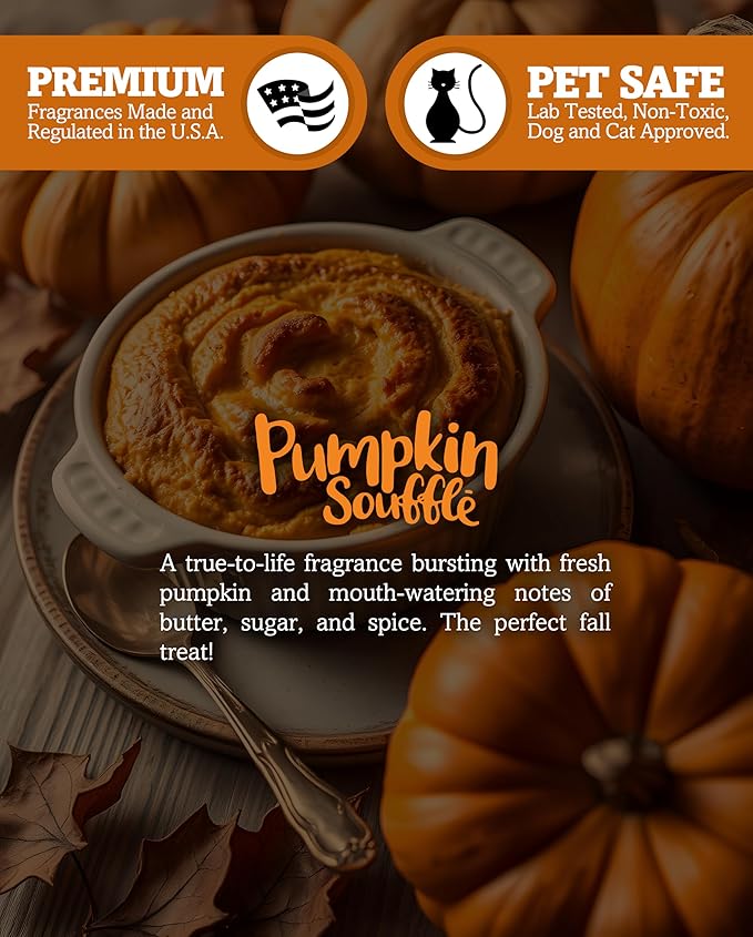 Pumpkin Souffle Scented Natural Soy Candle, Essential Fragrance Oils, 100% Soy, Phthalate & Paraben Free, Clean Burning, 9 Oz.