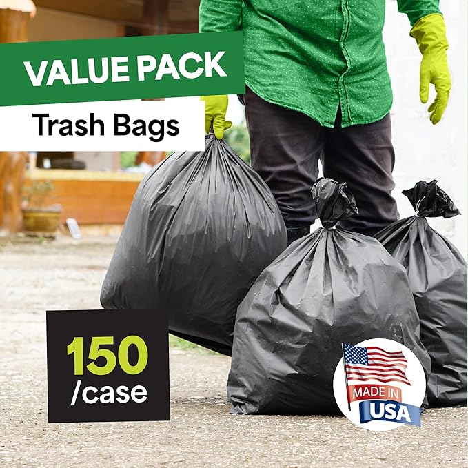 EconoHome Commercial 55-60 Gallon Garbage Bags - High Density Extra Large Trash Bags - 40x54" 17 Micron - Industrial Plastic Can Liners for Light Waste - Made in the USA - Bulk 150-Count, Black