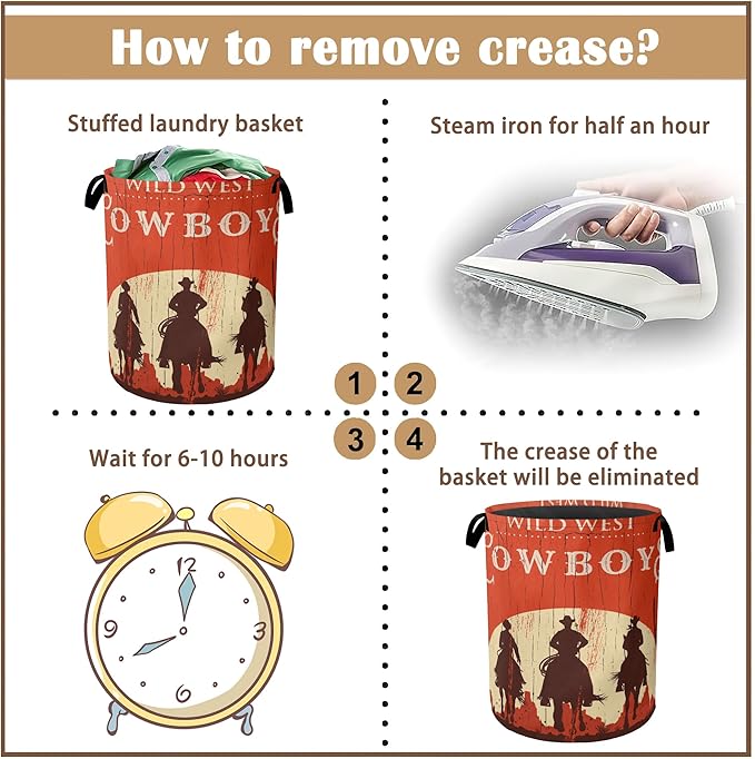 Western Cowboy Collapsible Laundry Baskets,Laundry Hamper,Storage Basket with Handles for Bathroom Bedroom College Dormitory Living Room Nursery Organizer 16"x20"