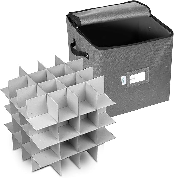 ProPik Christmas Ornament Storage Box, 4 Tier Holds Up to 64 Holiday Ornaments Decoration Balls, Storage Container with Dividers for 3” Bulbs, Made with Durable Oxford Polyester Material (Gray)
