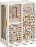 SONGMICS Jewelry Box 360° Rotating, Jewelry Storage Case with 7 Drawers, Jewelry Organizer, Glass Window, Spacious, Vertical Jewelry Storage, Open Design, Great Gift, Cloud White UJBC201W01