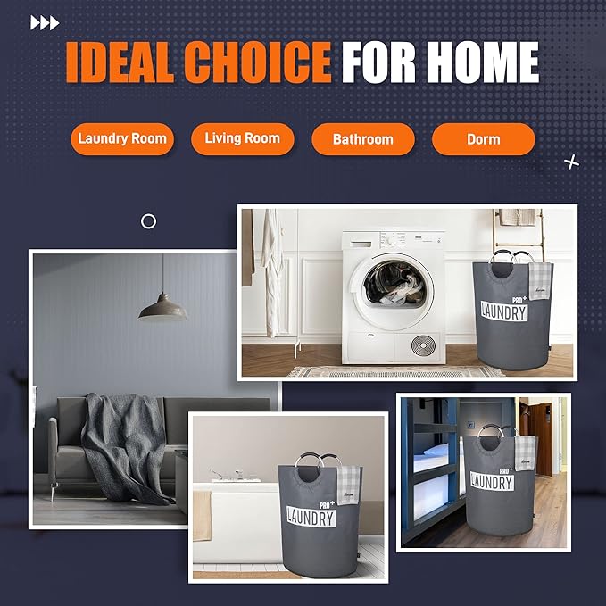 Caroeas Super Large 150L Laundry Basket Pro, Waterproof Laundry Hamper, Collapsible Laundry Basket Easy Storage, Clothes Hamper Stands Up Well, Laundry Bag with Padded Handles (Dark Grey)