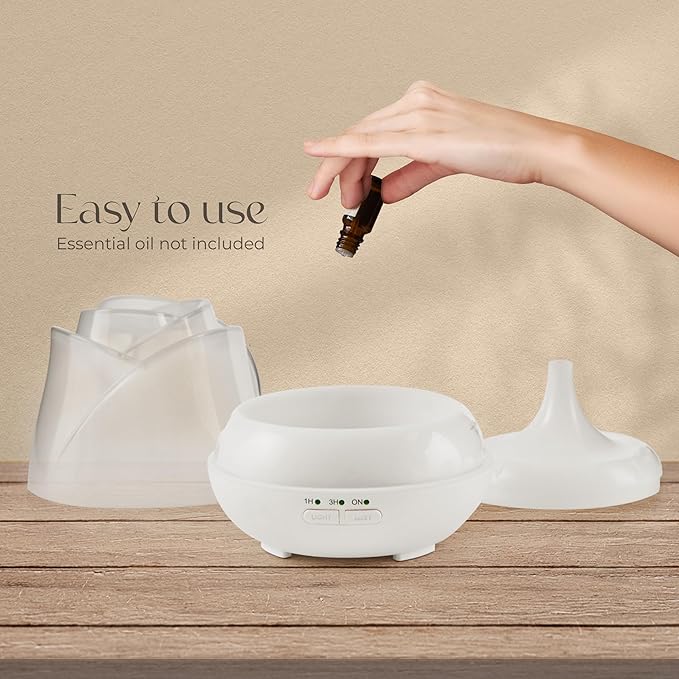 Earnest Living Rose Essential Oil Diffuser 150ml – Mini Ultrasonic Aromatherapy Humidifier for Bedroom & Desk, Quiet Mist, USB Powered, 7-Color Night Light, BPA for Women, Frosted White