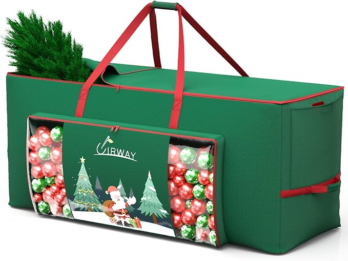 UIRWAY Christmas Tree Storage Bag- Fit for 9ft Artificial Trees, 600D Oxford Christmas Tree Bag with Transparent Pouch & Side Pocket, Extra Large Tree Bags with Sturdy Handles & Dual Zipper, Green