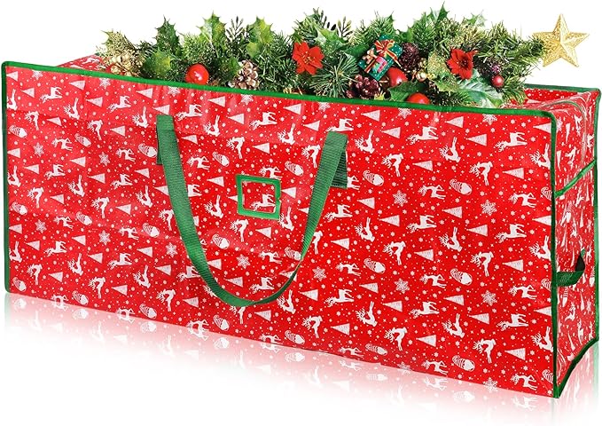 Christmas Tree Storage Bag,Plastic Waterproof Elk Christmas Tree Bag Large Storage Box Decoration Container Reinforced Handles Dual Zippers for 9ft Artificial Holiday Xmas Disassembled Trees