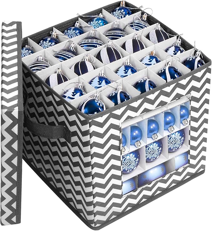 Christmas Ornament Storage Box, Christmas Storage Containers with Lid for 83pcs 3cm-10cm Ornaments Decoration Balls, 30x30x30 cm Non-woven Fabric Holiday Box for Ornament Organizer Xmas Decor