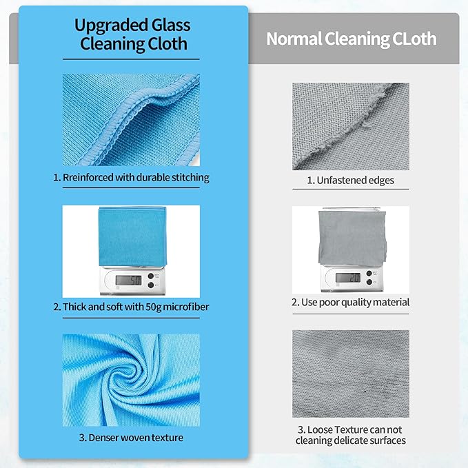 HOMERHYME Microfiber Glass Cleaning Cloth, 6 Pack Window Glass Cleaning Rags, Reusable Lint-Free Streak Free Polishing Cloth Wipes for Stainless Steel, Eyeglasses, Mirrors, Screens & Lenses,16"x14"