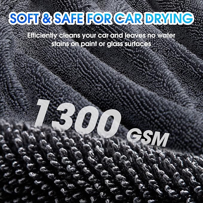 BMLEI Car Drying Towel, 48"x24" Extra Large Twisted-Loop Car Cleaning Towel,1300GSM Super Absorbent, Streak Free Microfiber Cleaning Cloth for Cars, Trucks,Full-Sized SUVs