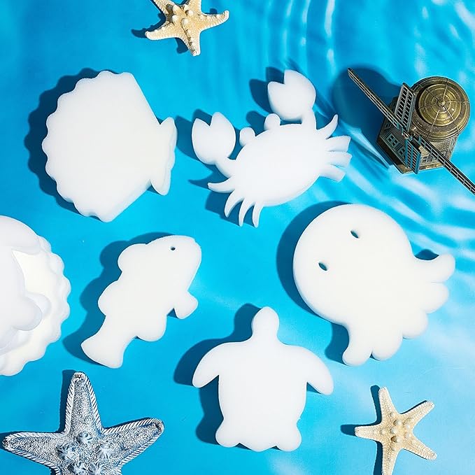 Zhehao 50 Pack 5 Shapes Hot Tub Sponge Absorber Oil Absorbing Sponge Foam Hot Tub Scum Absorber for Swimming Pool Spa Cleaning Accessories(White)