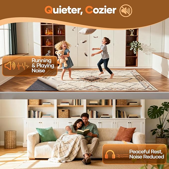 Veken Non Slip Cushioned Rug Pad Gripper 8 x 11 Ft, Felt and Silicone Backing, 1/4 inch Thick Carpet Liner for Hardwood Floors and Finishes, Under Area Rugs Anti Skid Mat, Keep Rugs Safe and in Place