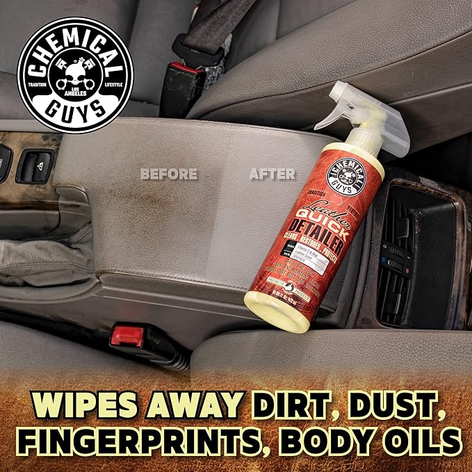 Chemical Guys Leather Quick Detailer - Interior Cleaner and Conditioner for Natural, Synthetic, Pleather, and More, Safe for Car Seats, Furniture, Apparel, Shoes & Boots, Leather Scented - 16 fl oz
