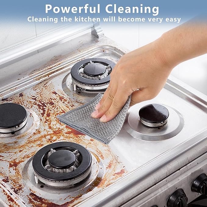 Tecbeauty 30Pcs Multipurpose Wire Dishwashing Rags for Wet and Dry, 7.87" x 7.87" Non Scratch Steel Wire Dishcloth, Double Layer Reusable Metal Cleaning Cloth for Cookware, Sinks, Dishes, Stove Tops