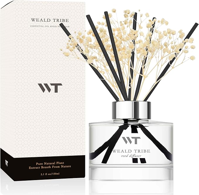 Flower Reed Diffuser Set Gardenia Scent for Bathroom Accessories Shelf Decor & Air Fresheners, Sticks Defusers with 5.1 fl oz Essential Oils & Leaves, House Bedroom Office Decor & Gifts