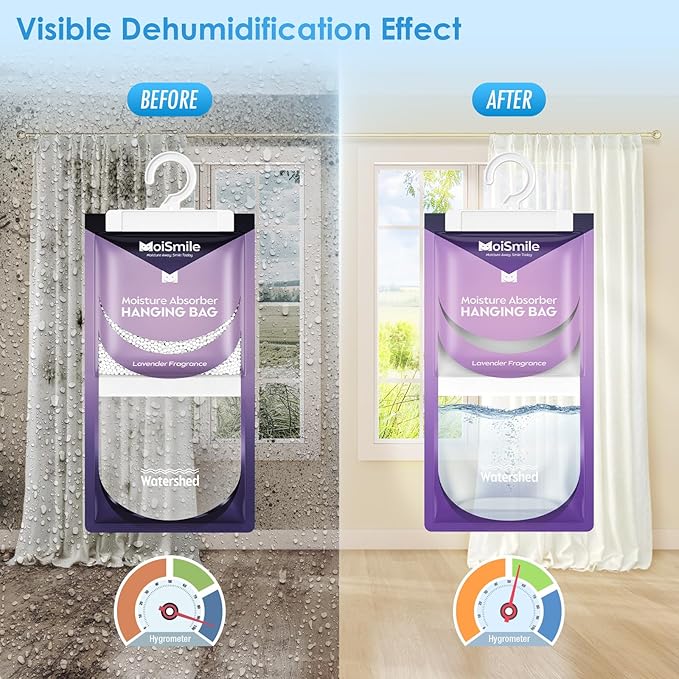 Moisture Absorbers 10 Pack Lavender Fragrance, Hanging Closet Dehumidifier Bags, Humidity Absorber, Compact Eliminates Odors Humidity Packs for Car, Bathroom, Bedroom, Basement, 9.8OZ
