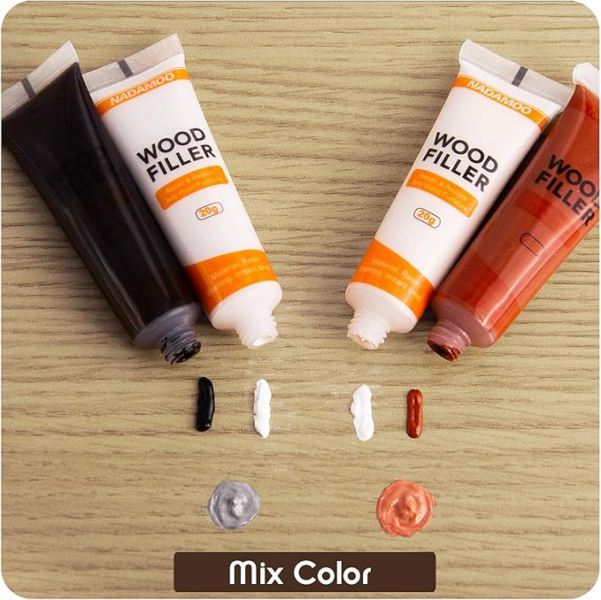 NADAMOO Wood Furniture Repair Kit Wood Filler Scratch Repair Furniture Touch Up Kit Cover Surface Scratch for Wooden Floor Table Door Cabinet Veneer, 12 Dark Color Kit Black White Gray Oak