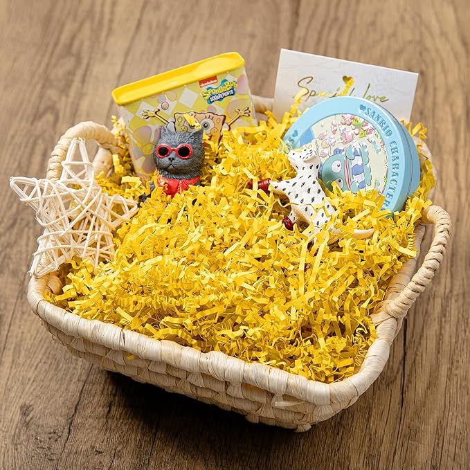 Mefleet 1 LB Crinkle Cut Paper Shred Filler Yellow Crinkle Shredded Paper for Gift Box - Gift Basket Bag Filler - Lemon Grass Cushion Stuffing for Christmas Holiday Packaging Wrapping