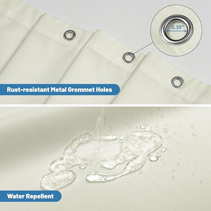 Water-Repellent Fabric Shower Curtain Liner - Hotel Quality Machine Washable, 3 Heavy-Duty Magnets with Rustproof Grommets & Weighted Hem, Standard Size 72x66in Cream