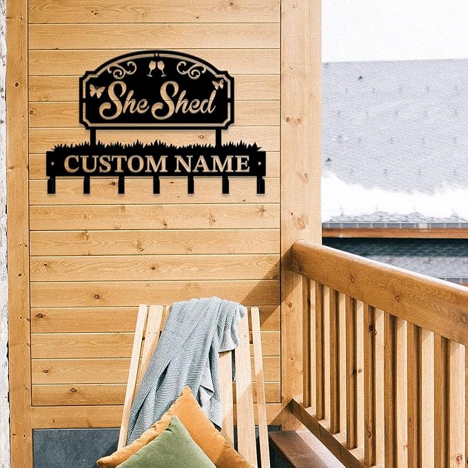 Personalized She Shed Metal Keys Hooks,Custom Name Metal She Shed Keys Hooks,Black Metal She Shed Wall Home Storage Decorative Keys Hooks,Key Holder Hooks for Wall (Style K)