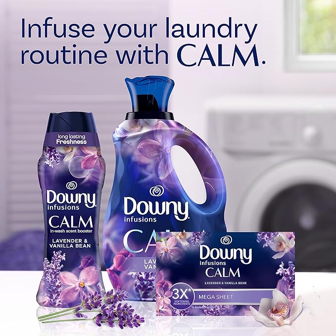 Downy CALM, Mega Dryer Sheets, Laundry Fabric Softener, Lavender and Vanilla Bean, 130 Count