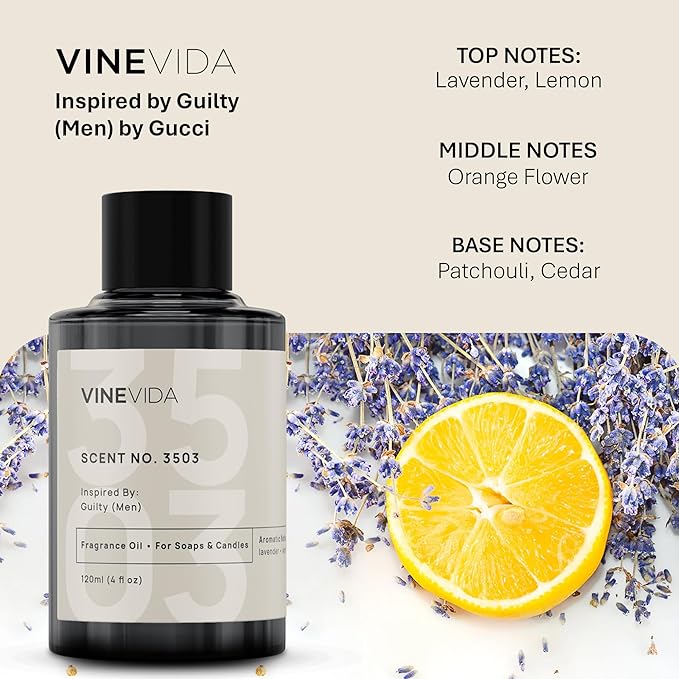 VINEVIDA Scent NO. 3503 Fragrance Oil - 120mL (4oz) - Guilty (Men) - Inspired by: Guilty (Men) - Made in USA - Candle Scents - Soap Making