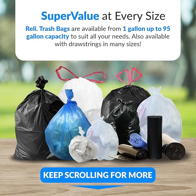 Reli. 40 to 45 Gallon Trash Bags Heavy Duty | 250 Trash Bags | Super Sizeable, Clear, Garbage for Serious Cleanup