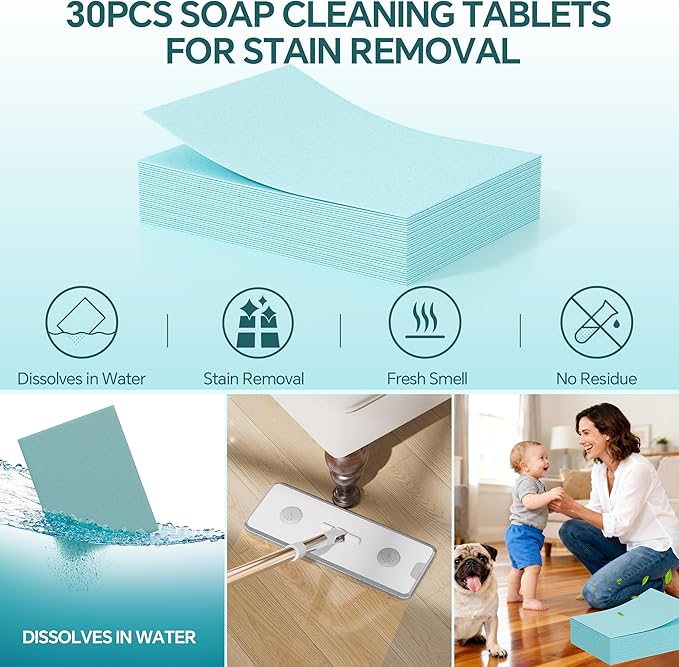 CTIME Large Mop and Bucket Set, Flat Mop and Bucket System, Wall Mop with Adjustable Handle (Max 74 Inches), Mops for Floor Cleaning, 6 Washable 15.74'' Microfiber Mop Pads