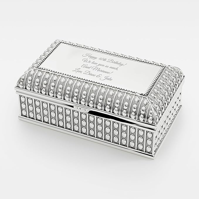 THINGS REMEMBERED Engraved Beaded Texture Jewelry Box (Free Customization), Antique Inspired Engraved Keepsake Box, Personalized Gifts for Women