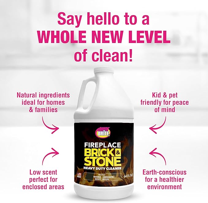 Quick 'n Brite Fireplace Gel Cleaner for Brick, Stone, Rock, Tile, and Marble, Nonabrasive Fireplace Cleaner, Made in the USA, 64oz