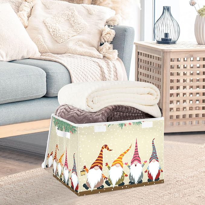 Christmas Baskets Collapsible Storage Bins with Lids, Christmas Card with Gnomes Storage Boxes Clothes Baskets for Organizing