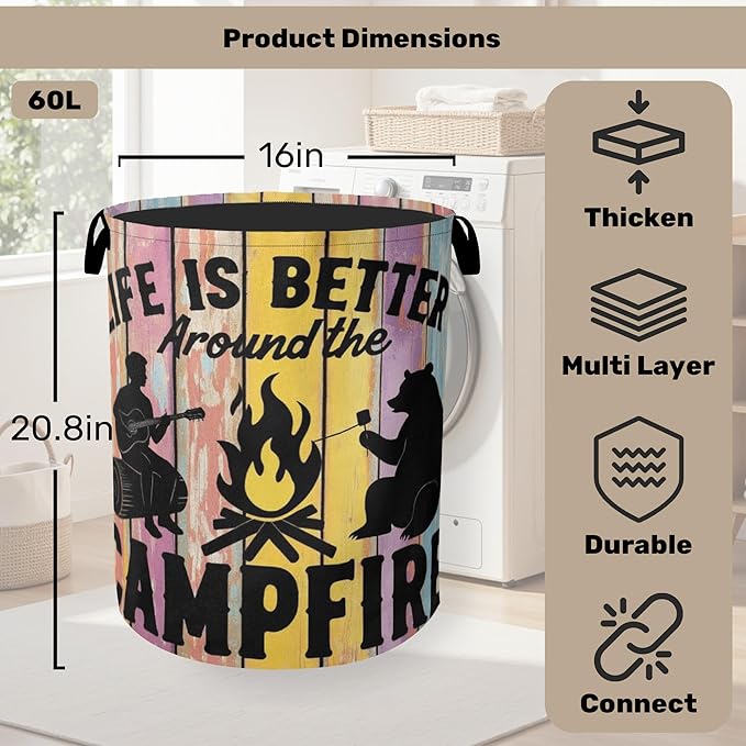 Camping Foldable Laundry Hamper - Waterproof Fabric Storage Basket with Handles, Clothes Hampers for Laundry,Bedroom,Dorm