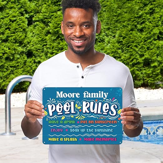 Custom Pool Sign, Pool Rules Make Memories For Pool Decor Sign, 10x14 Inches, Rust Free .040 Aluminum, Fade Resistant, Made in USA by Sigo Signs