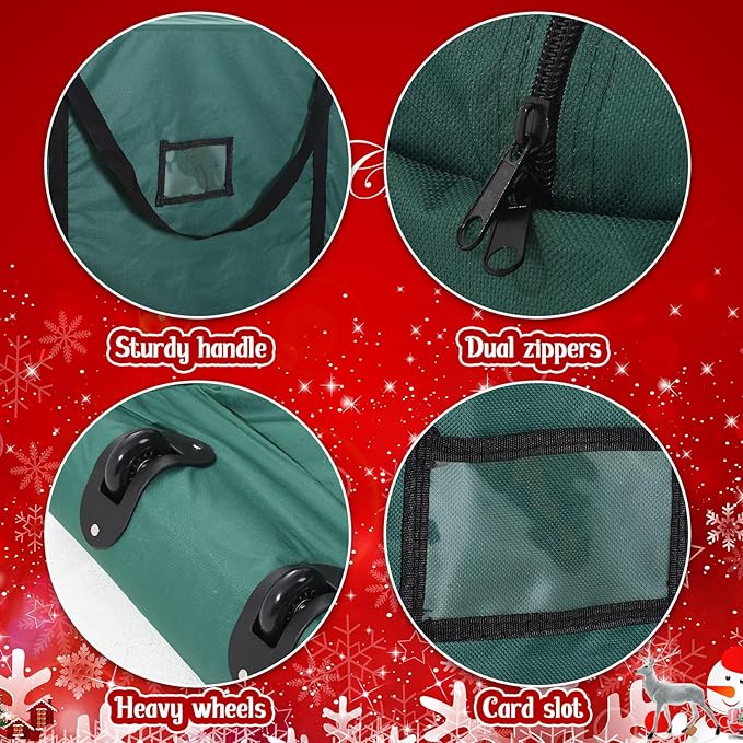 2 Pcs Christmas Tree Storage Heavy Duty Containers 7.5 ft Zippered Rolling Tree Storage Bag Christmas Box Bag with Wheels and Handles for Disassembled(Green)