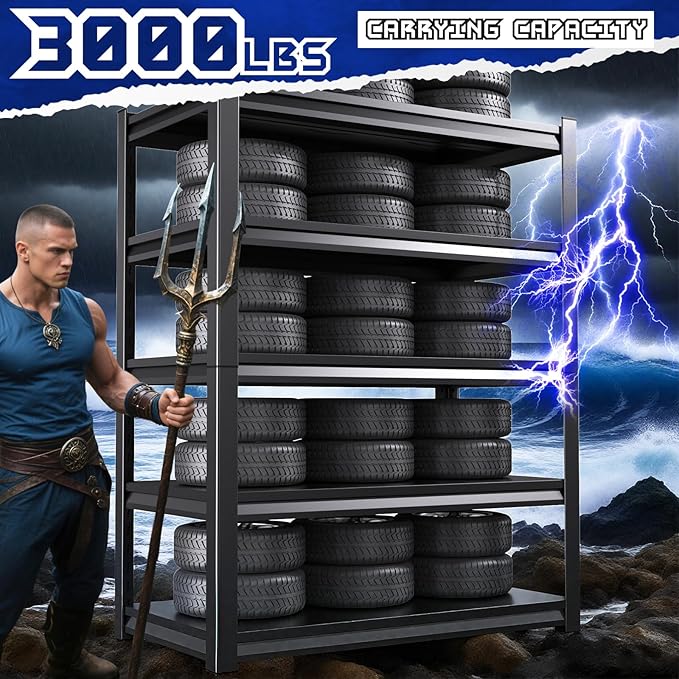 PKDYEZ 72''H/47''W Garage Shelving 5-Tier Adjustable Metal Garage Shelves Heavy Duty Unit,3000 LBS Steel Shelf Storage Rack Suitable for Industries,Warehouses,Basement,Black (72''H x 47''W x 20''D)