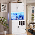 Unikito 72" Tall Pantry Cabinet, Kitchen Pantry Storage Cabinet with LED Light & Outlet, Kitchen Hutch Bar Cabinet with Microwave Stand, Wine Rack, Drawers and Shelves, Cupboard for Dining Room, White