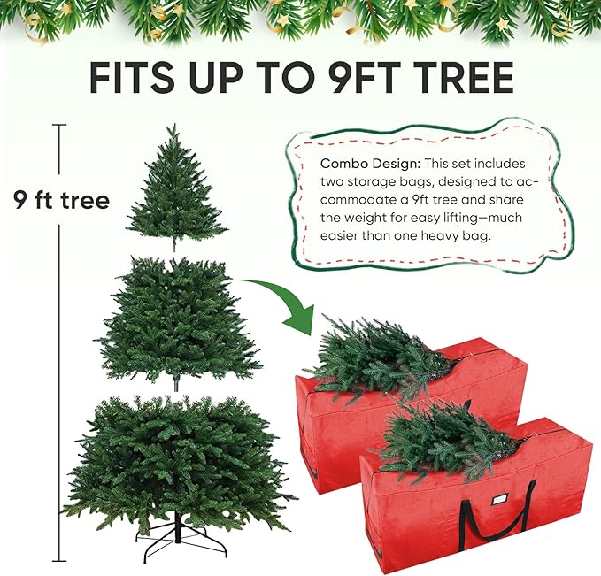 BALEINE 9 ft Christmas Tree Storage Bag, Heavy Duty Extra Large Artificial Christmas Tree Bag with Reinforced Handles and Dual Zippers Wide Opening (Transparent, 2PK Combo)