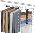 Besslly Upgrade 6 Layers Pants Hangers Space Saving, 2 Pack Stainless Steel Multifunctional Rack Non Slip S-Type Pant Closet Organizer Saver for Leggings Jeans Trousers Scarf, Black