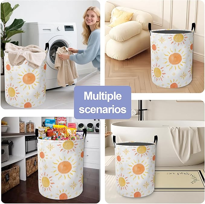 Boho Sun Laundry Hamper Large Canvas Fabric Lightweight Storage Basket/Dirty Clothes Collapsible Waterproof for College Dorms, Boys and Girls Bedroom,Bathroom
