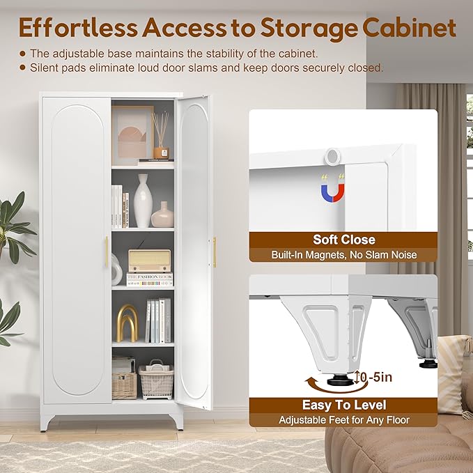 75" Tall Pantry Storage Cabinet, Tall Kitchen Pantry Storage Cabinet with Doors and 4 Adjustable Shelves, Freestanding Cupboard for Kitchen, Dining Room, Living Room, Bathroom, White