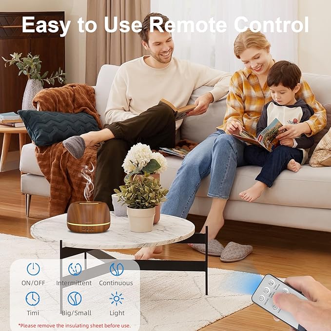 300ML Essential Oil Diffuser with Remote Control,7 LED Colour Lights,4 Timer, Quiet,Ultrasonic Aromatherapy Diffuser for Bedroom, Living Room, Desk,Office