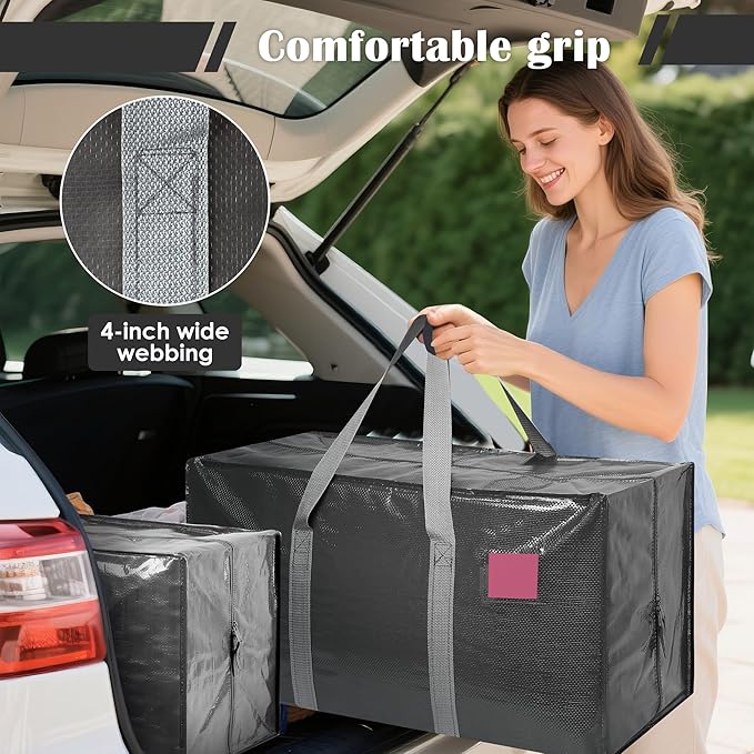 RMOHRO 6 Pack Extra Heavy Duty Large Moving Bags with Reinforced Zipper & Wide Handles, Waterproof Storage Bins for Clothes, College Dorm, Travel, and Home Organization, Gray