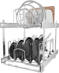 STORKING 2-Tier Kitchen Pull out Cabinet Organizer for Pots, Pans, and Lid Cookware, Adjustable Heavy Duty Wire Pan and Pot Rack, Full-Extension Rail 15" W *22" D
