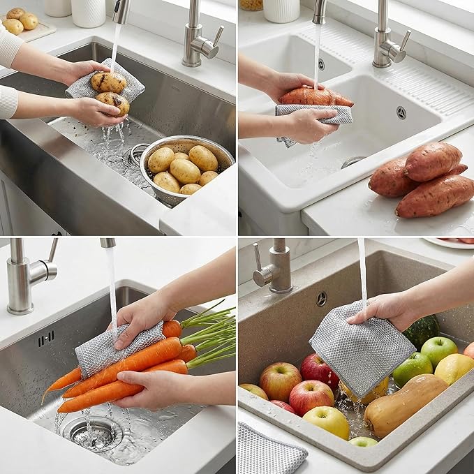 Non Scratch Wire Dishcloth, 12 Pack 7.8x7.8 Inch Wire Dishwashing Rag - Washable & Quick-Drying Cleaning Pads Steel Scrubber for Cookware, Sinks, Dishes, Stove Tops, Multi-Surface Safe